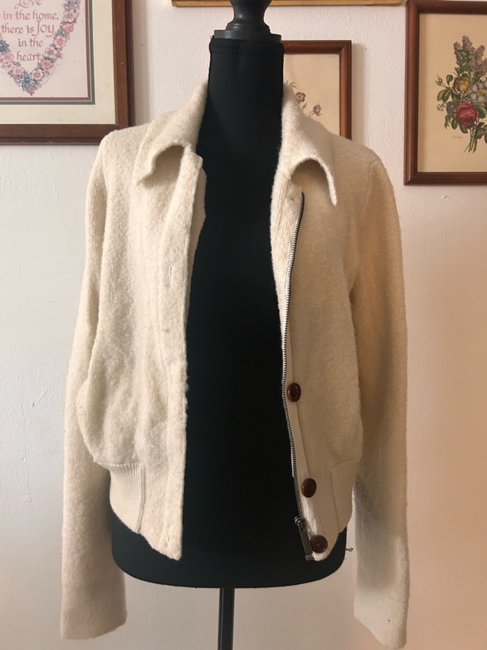 Banana Republic Cream Bomber Jacket with Zip & Button Front
